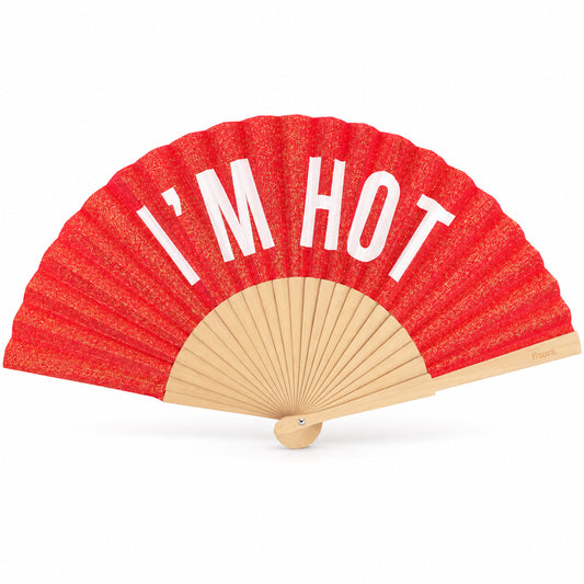 Leque “I’m Hot” com glitter, aberto